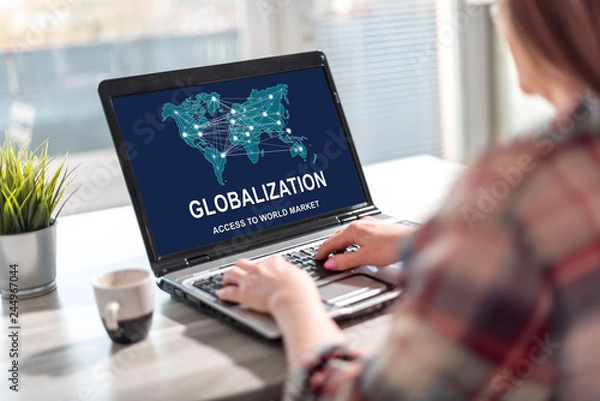 Fototapeta Globalization concept on a laptop screen