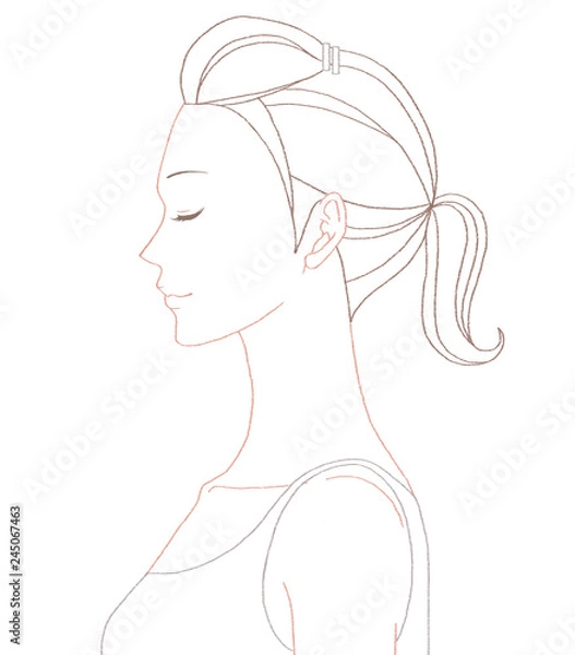 Obraz 横を向いた女性の上半身の線画