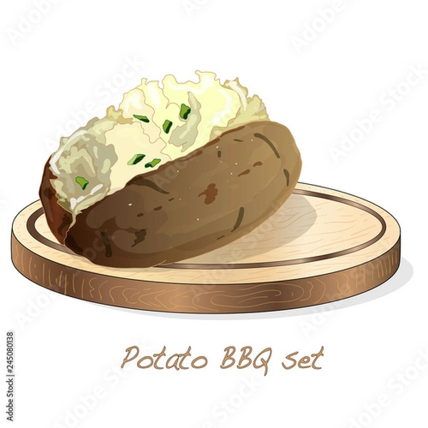 Obraz Potato BBQ vector illustration set isolated white background.
