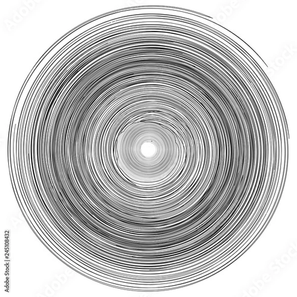 Fototapeta Concentric rings, circles pattern abstract monochrome element, vortex whirlpool vector