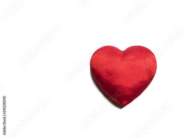 Fototapeta Simple classic red silk handmade heart on white background