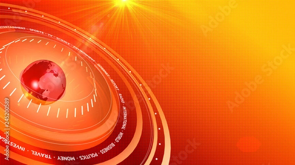Fototapeta 3D Graphical Red-Orange Breacking News Digital Background