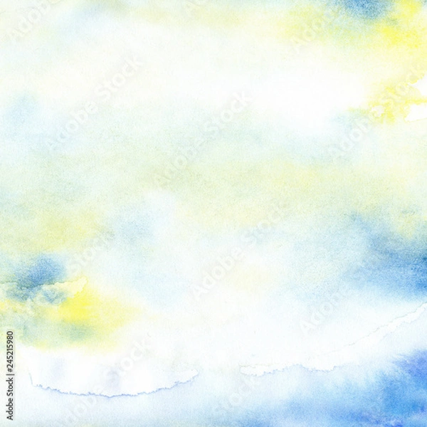 Fototapeta Abstract yellow and blue watercolor background with texture aquarelle paint and paper. Empty surface of square format with grunge effect for your text or collage.