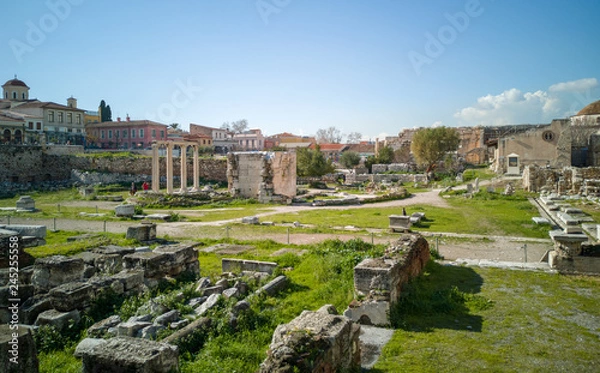 Fototapeta athens/greece january 21 2019 : the ancient market in athens center,ruins of the market give an image of how it was back in time