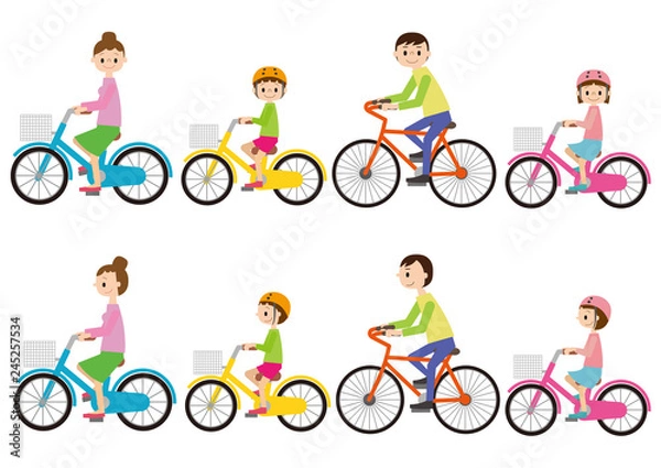 Obraz 自転車に乗る家族素材イラストセット