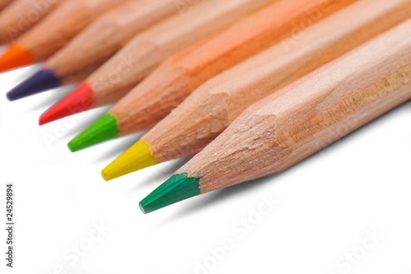 Fototapeta Set of colour pencils on white background