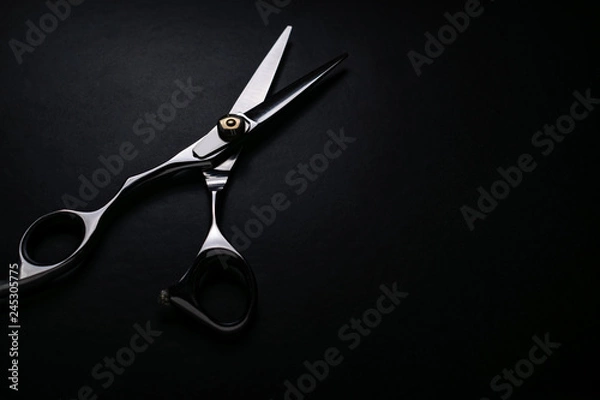 Obraz professional scissors on black background