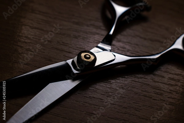 Obraz professional scissors on black background