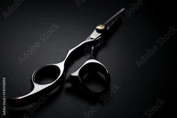 Obraz professional scissors on black background