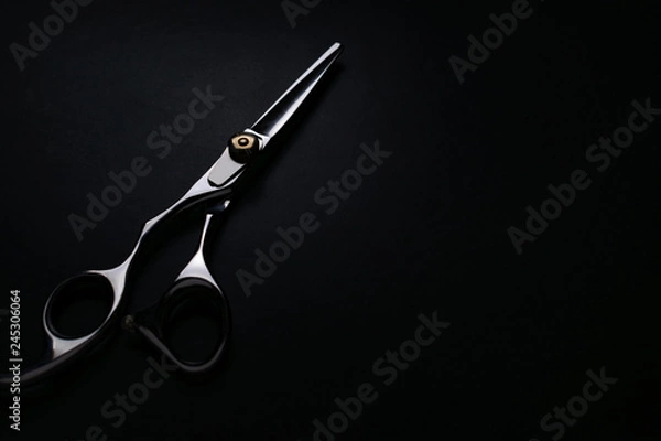 Obraz professional scissors on black background