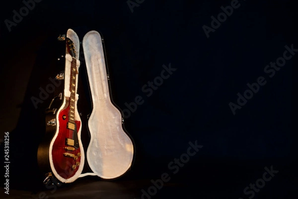Fototapeta electric guitar in black case on a dark