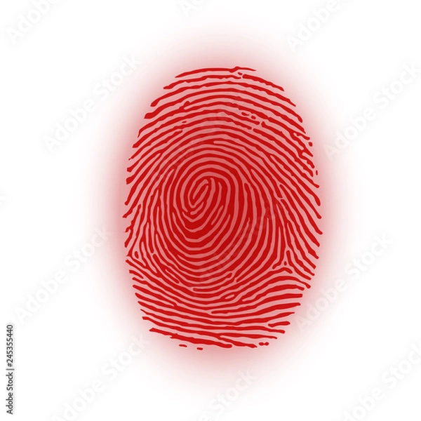 Obraz Red fingerprint on white background, vector illustration