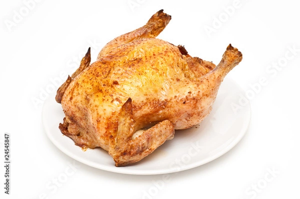 Fototapeta backed/roast chicken isolated on white