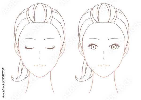 Fototapeta 女性の顔の線画のセット