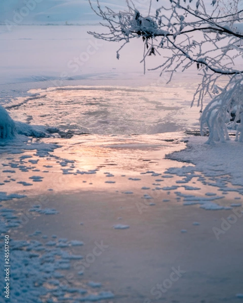 Obraz Icy winter sunset river