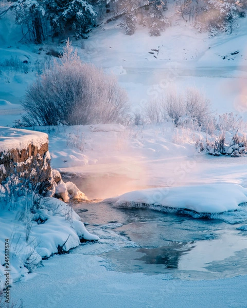 Obraz Icy winter sunset river