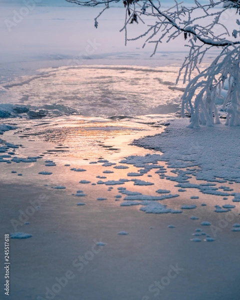 Obraz Icy winter sunset river