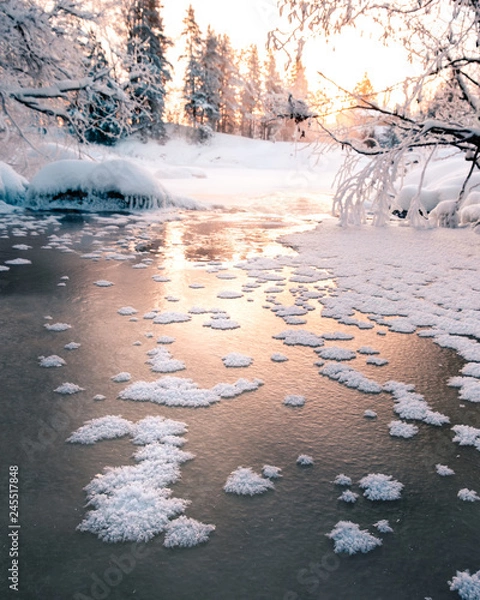 Obraz Icy winter sunset river