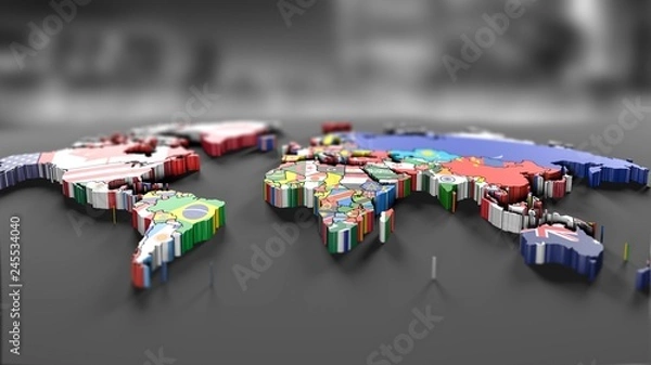 Fototapeta World map with all states and their flags,3d render