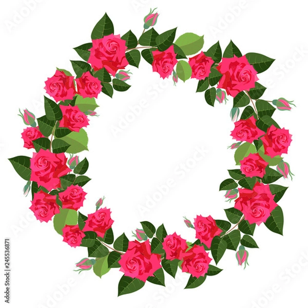 Fototapeta bright wreath of red roses isolated on white background
