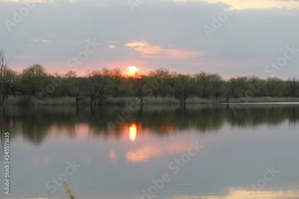 Fototapeta sunset over lake