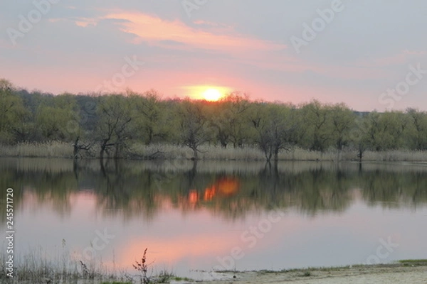 Fototapeta sunset over lake