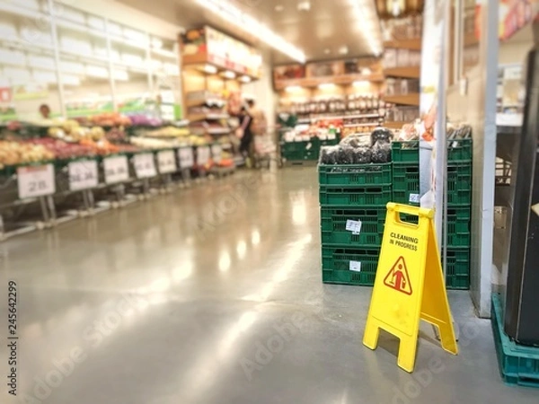 Fototapeta Warning signs for cleaning in shopping malls
