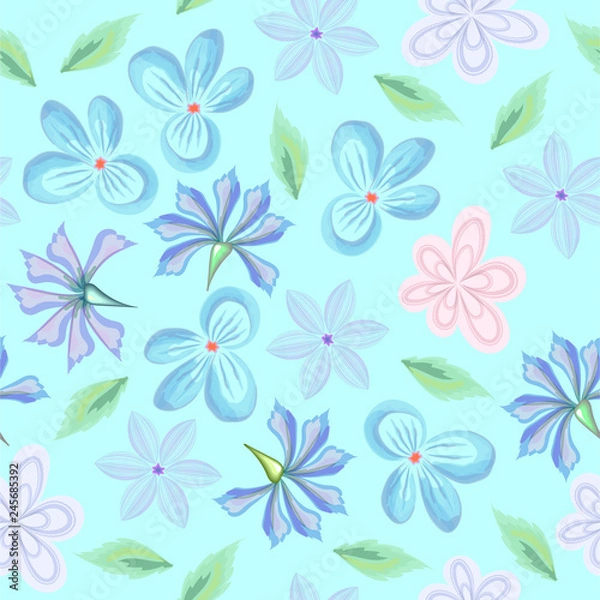 Fototapeta Vector seamless background with a pattern of fantasy flowers in gentle pastel colors for design of fabric, wallpaper, wrapping paper.