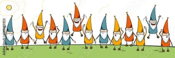 Fototapeta dwarfs in colored on grass