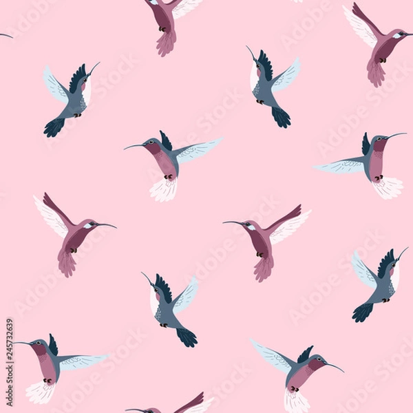 Fototapeta Flying hummingbird seamless pattern