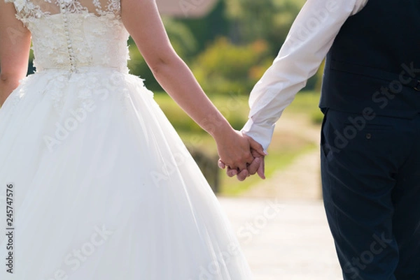 Obraz newlyweds hold hands