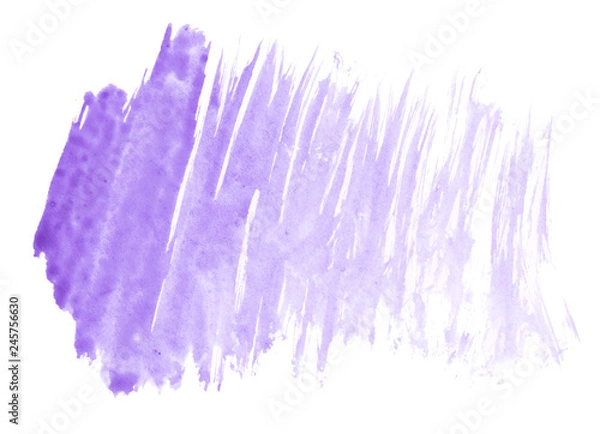 Fototapeta Lilac pastel watercolor hand-drawn isolated wash stain on white background for text, design. Abstract texture made by brush for wallpaper, label.