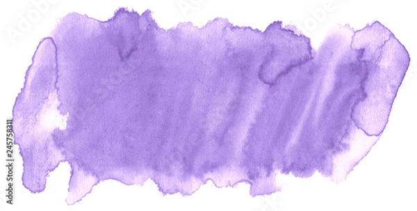 Fototapeta Lilac pastel watercolor hand-drawn isolated wash stain on white background for text, design. Abstract texture made by brush for wallpaper, label.