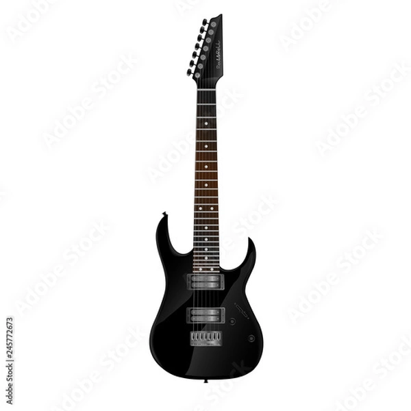 Fototapeta A black seven-string electric guitar can be used to create advertising images, be part of the overall interior in the background, be a key element.