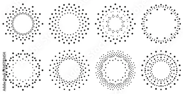 Fototapeta Set of dot ornaments. Frames made of dots. Round pattern. Circle shapes. Design background for invitations and holiday cards.