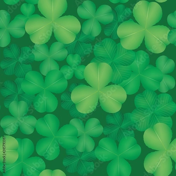Fototapeta Seamless pattern with green leaves of clover. Vector illustration.