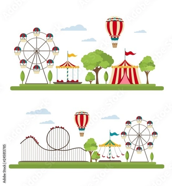 Obraz Amusement park vector illustration cartoon flat
