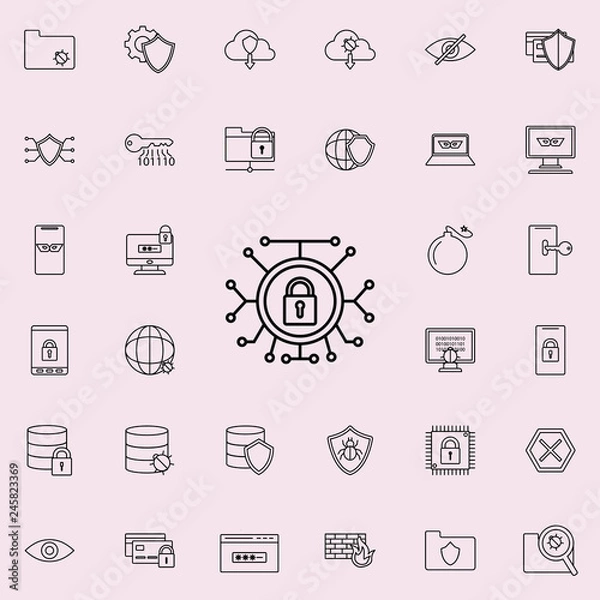 Fototapeta lock the system icon. Virus Antivirus icons universal set for web and mobile