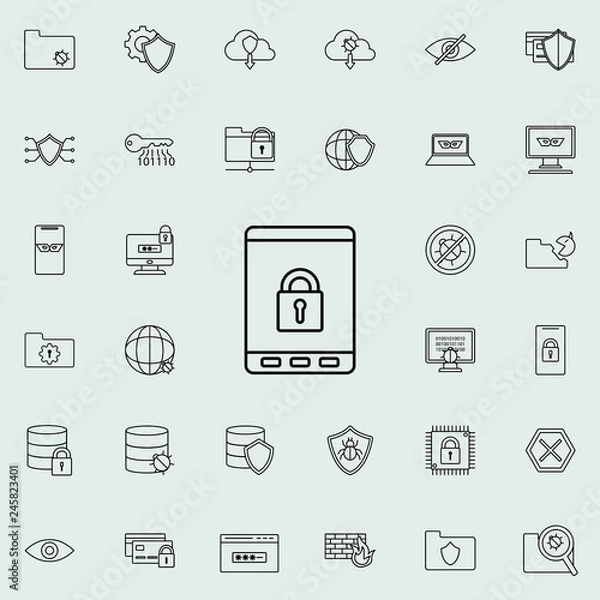 Fototapeta lock in phone line icon. Virus Antivirus icons universal set for web and mobile