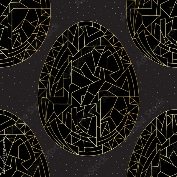 Fototapeta Easter eggs golden vector seamless pattern. Hand drawn abstract spring holidays background in modern style for surface design, textile, wrapping paper, wallpaper, phone case print, fabric.
