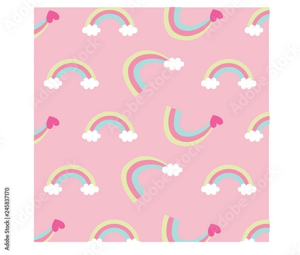 Fototapeta Rainbow with Hearts and Clouds Background	
