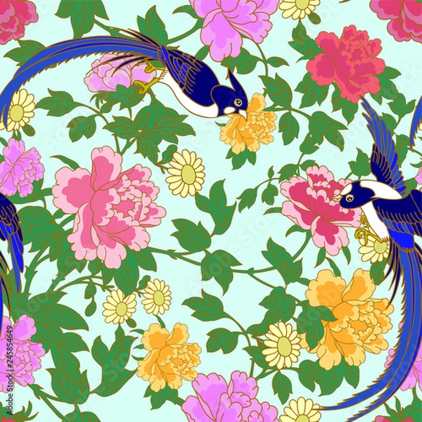 Fototapeta In Chinese art, the paradise flycatchers represent longevity. This is a good blessing in which it wishes you being longevous.