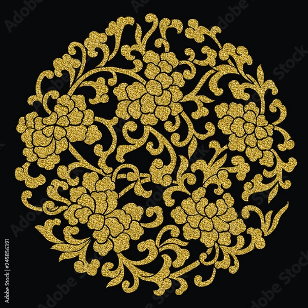 Fototapeta seamless peony flower pattern with gold effect. The peony represents the king of flowers and the flowers of honor in Chinese art
