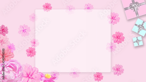 Fototapeta ギフトボックスと花の背景 (誕生日、バレンタインデー、母の日 、クリスマス)