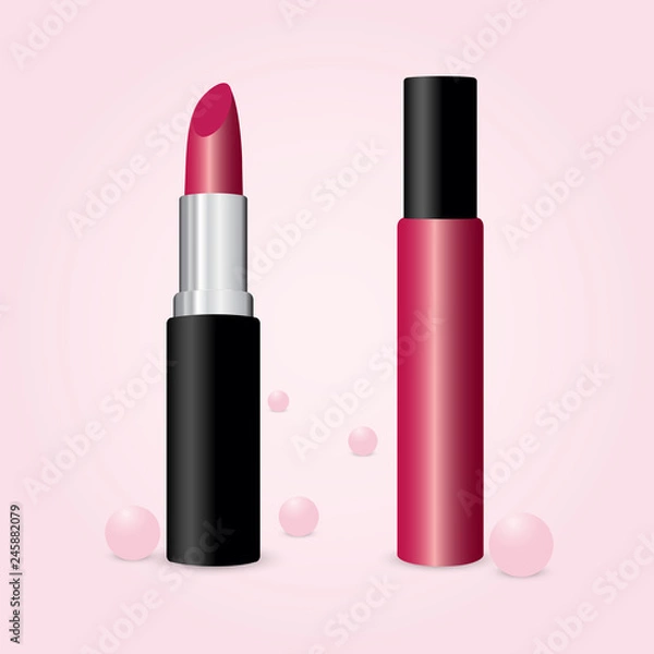 Obraz Lip gloss and lipstick vector isolated on pink background