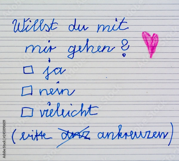 Obraz Zettel - Willst Du mit mir gehen? - Beziehung - Liebe- Partnerschaft