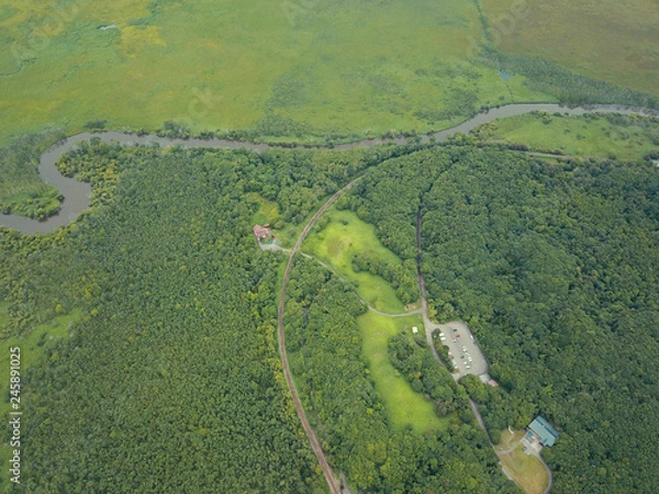 Obraz 釧路湿原の大自然の上空からの