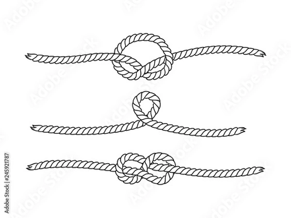 Obraz Black and white marine knots twine rope seamless pattern, vector