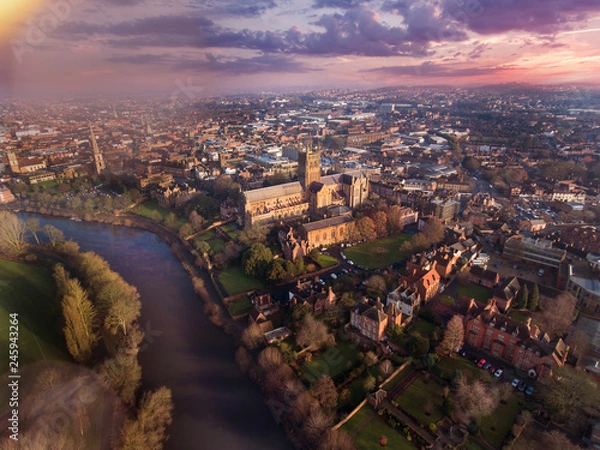 Obraz Worcester UK Aerial View at Sunrise, Worcestershire