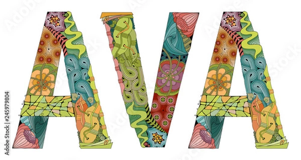 Fototapeta Female name AVA. Vector decorative zentangle object